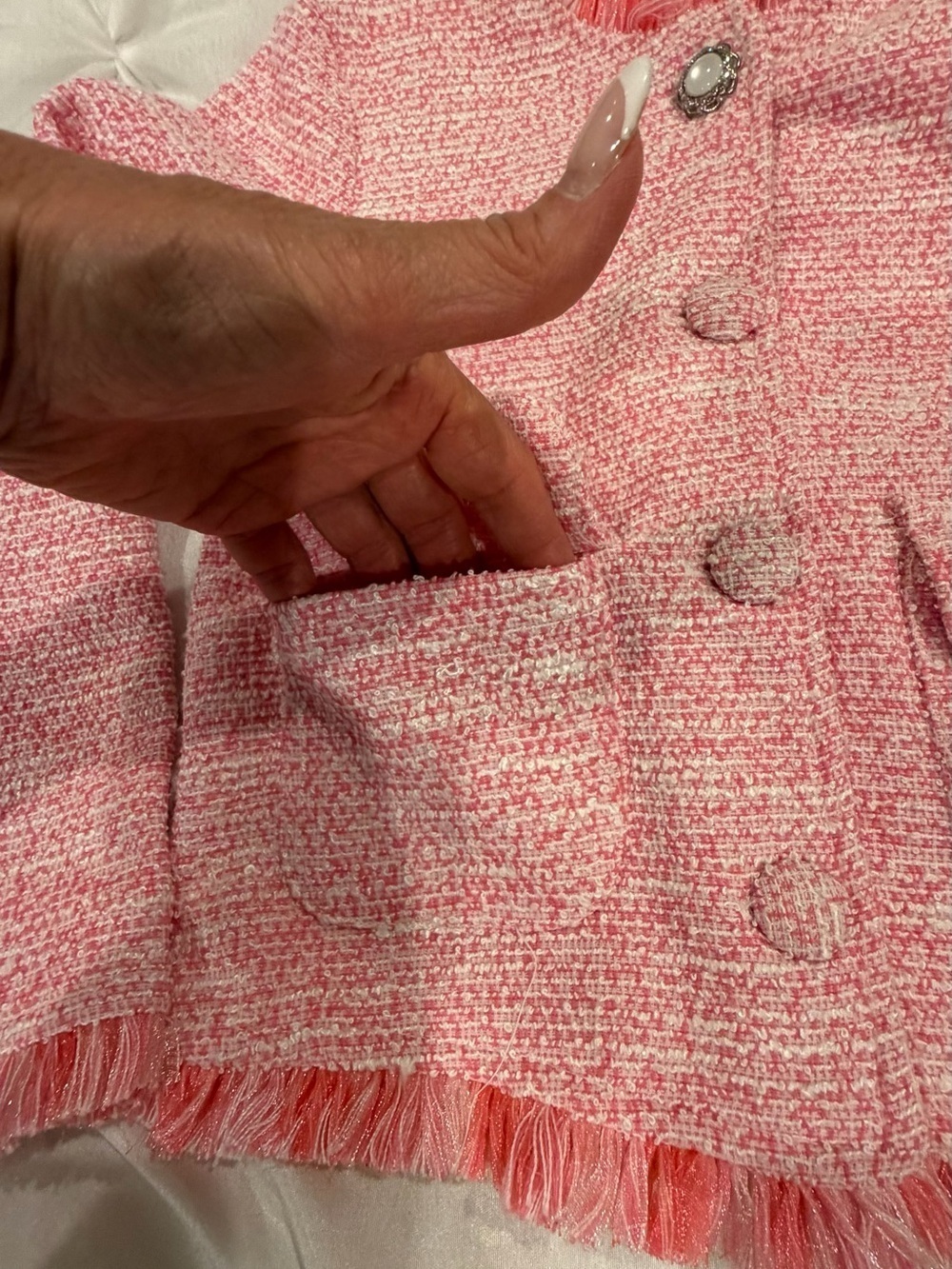 Girls Pink Tweed Fringe Jacket Size 24m - Picture 6 of 9